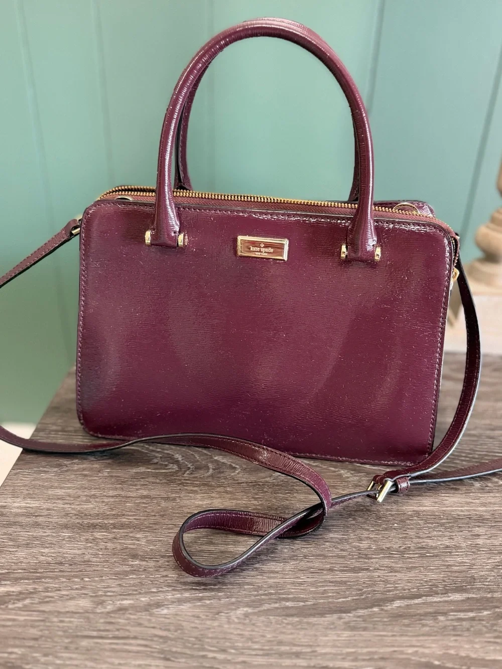 Kate Spade patent leather satchel in Mahogany